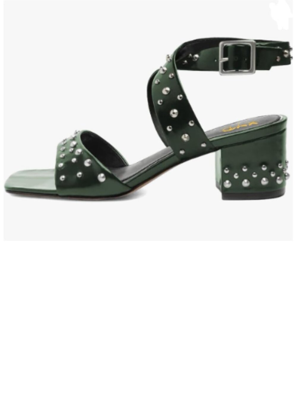 XYD Green Crossover Ankle Straps Block Mid Heel Sandals with Studs Open Toe Shoe